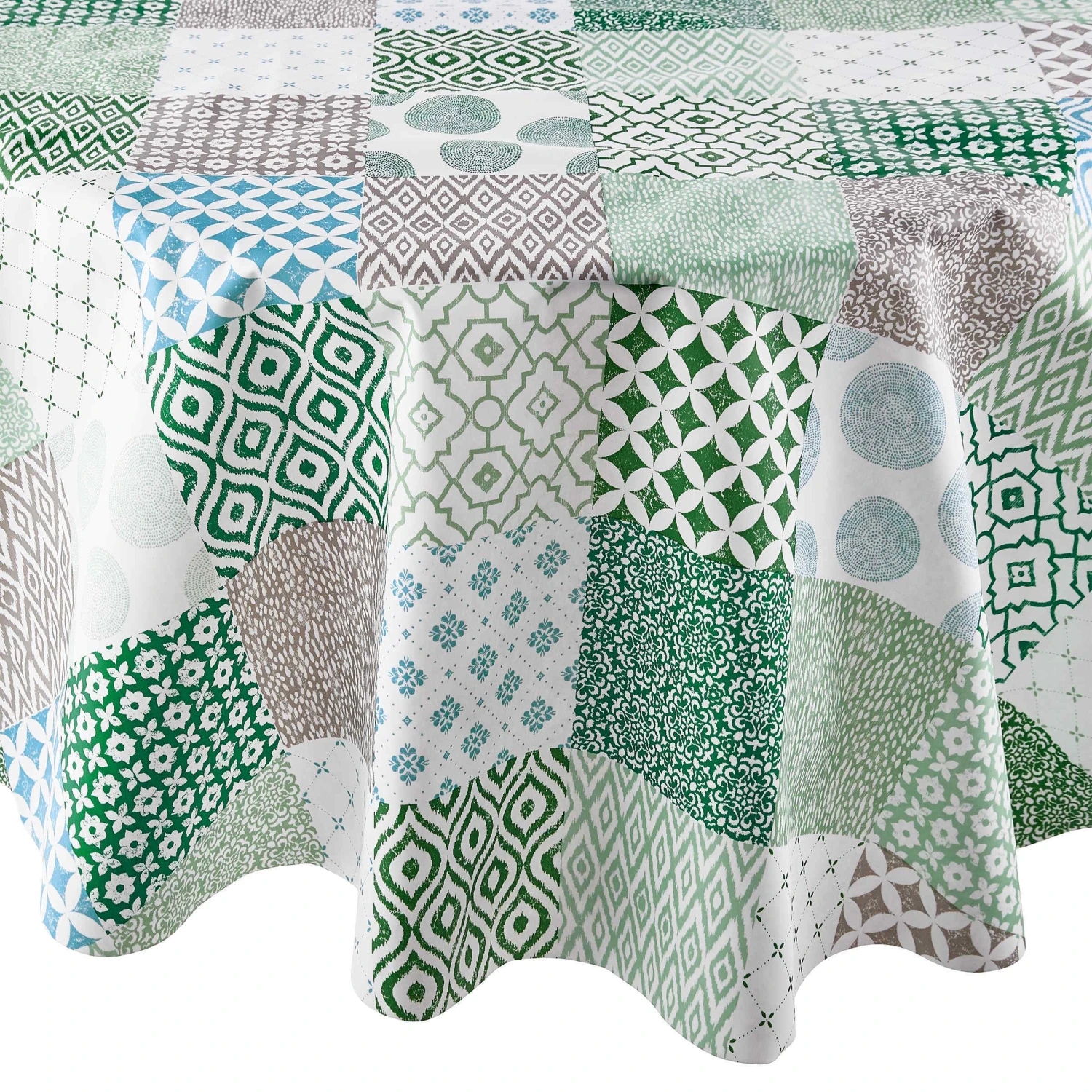 Wachstischdecke Patchwork Ø 140 Cm WATERPROOF In Grün 3 Wachstischdecke Patchwork Ø 140 Cm WATERPROOF In Grün